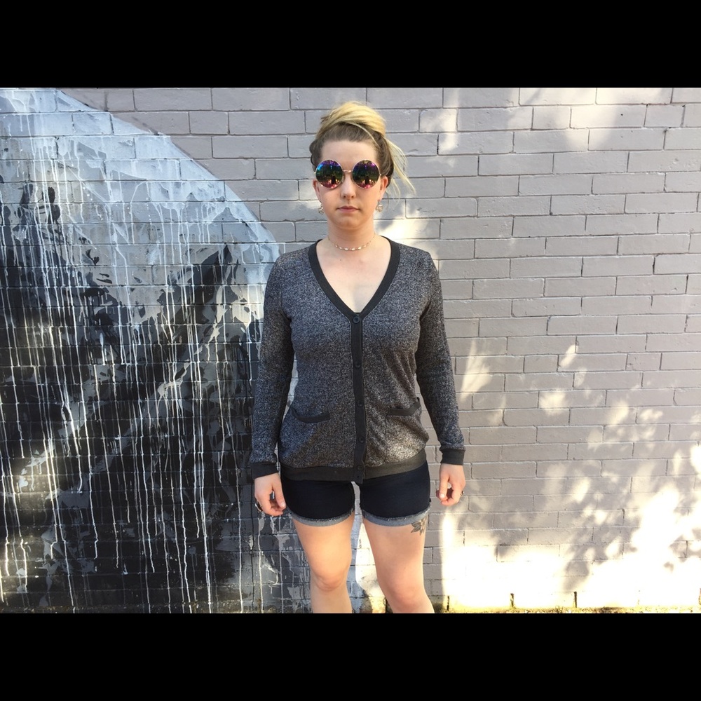 Black & gray button up cardigan sweater